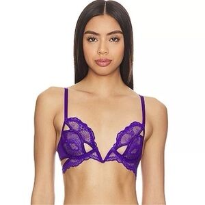New Thistle and Spire Kane Cutout V Wire Bra Top Lace Sheer Purple 32C